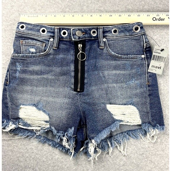 Mavi Claire Shorts Womens 27 Blue Denim High Rise Distressed Cut Off NWT - Picture 8 of 16